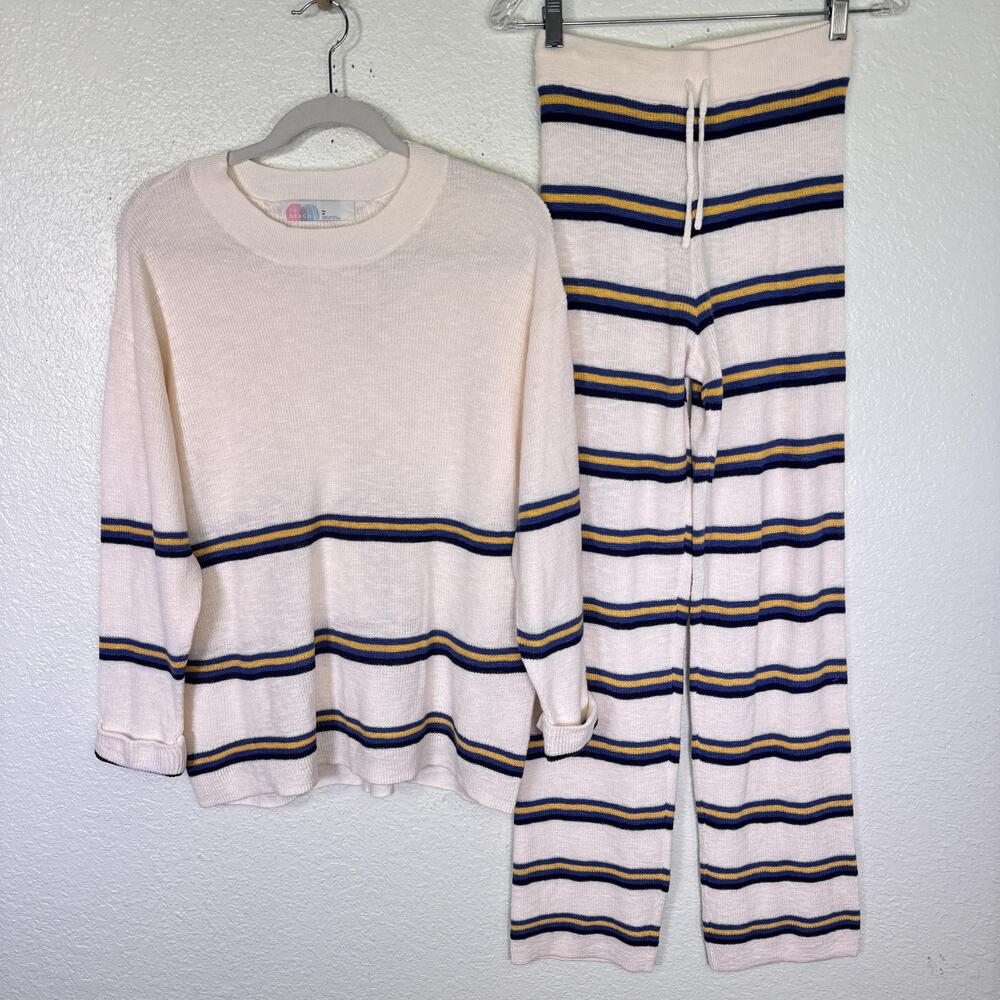 Free People Beach Mariner Sweater Set Womens XS Striped Knit Top Pants Coastal